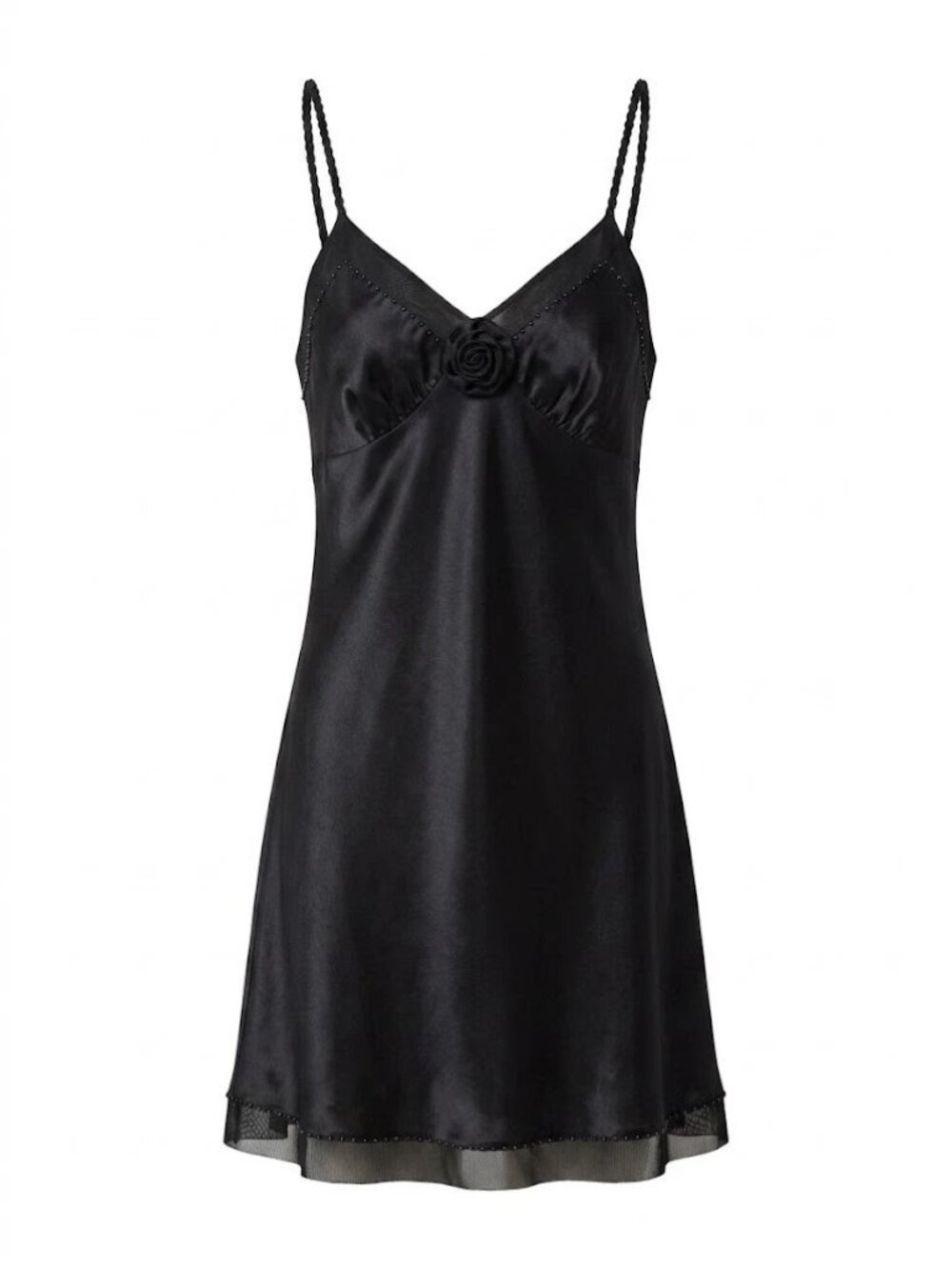 Lace Trim Satin Slip Dress Large Black Silky Aesthetic Rose Gothic Coquette Sexy